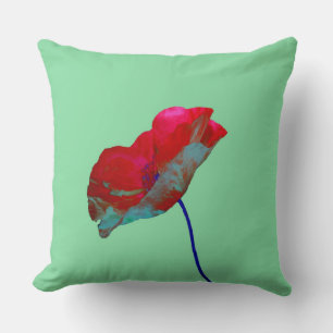 Coussin Pavot bleu rouge sur vert pastel