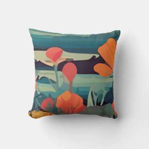 Coussin Pavot et queue de renard Abstrait champ de fleurs