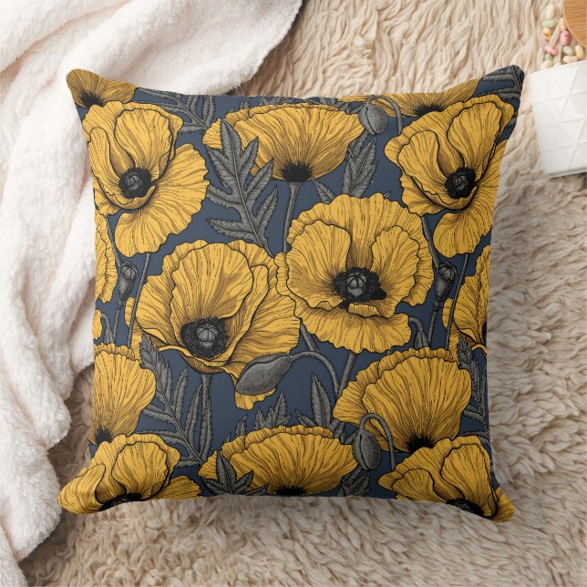 Coussin Pavot jaune sur la marine (Couverture)