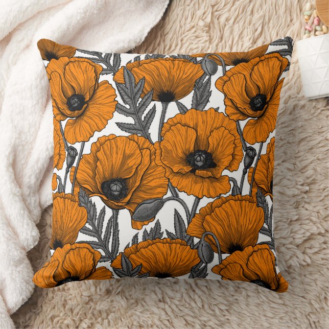Coussin Pavot orange sur blanc (Couverture)