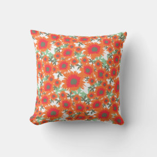 Coussin Pavot orange, vert et blanc pilon
