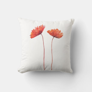 Coussin Pavot Rouge Aquarelle Fleur Botanique Art Jeter Pi
