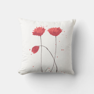 Coussin Pavot Rouge Aquarelle Fleur Botanique Art Jeter Pi