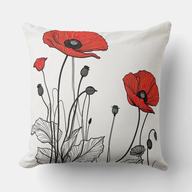 Coussin Pavot rouge et noir (Recto)