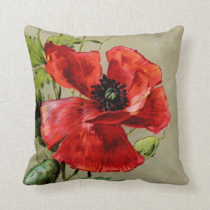 Coussin Pavot rouge vintage