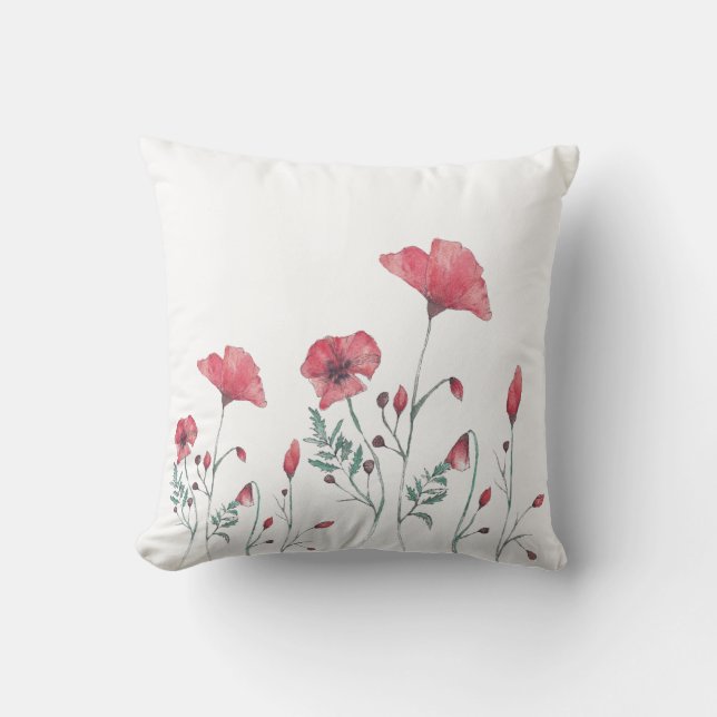 Coussin Pavots d'aquarelle (Recto)