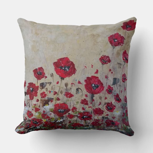 Coussin Pavots de rouge de carreau (Recto)