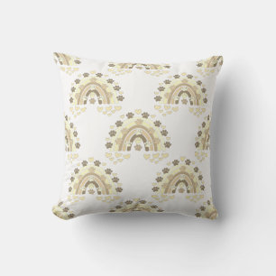 Coussin Paw Et Coeurs De Chien Arc-En-Ciel vintage Sepia