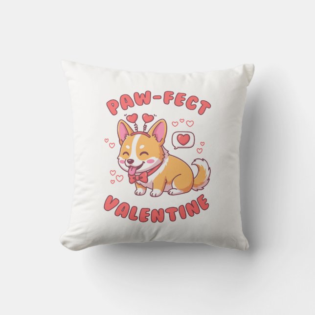 Coussin Paw-Fect Valentine - Corgi Dog Valentine Gift (Recto)