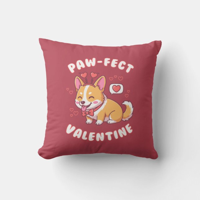 Coussin Paw-Fect Valentine - Corgi Dog Valentine Gift (Recto)