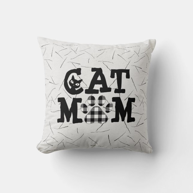 Coussin Pawprint maman chat avec poils de chat (Recto)