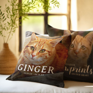 Coussin Pawprints on our Hearts Pet Memorial Cat 2 Photo