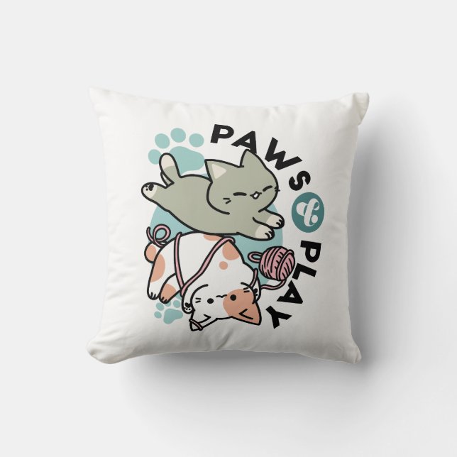 Coussin Paws and Play – Adorable Cat Illustration (Recto)
