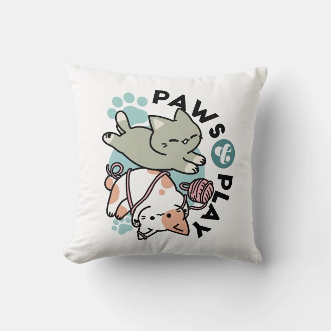 Coussin Paws and Play – Adorable Cat Illustration (Recto)