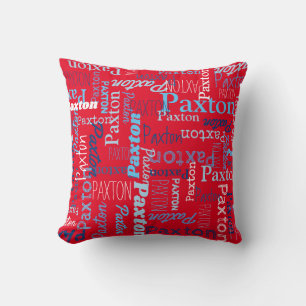 Coussin Paxton nom personnalisé rouge bleu blanc