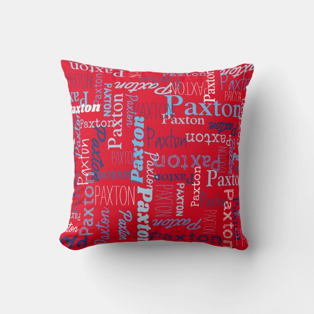Coussin Paxton nom personnalisé rouge bleu blanc (Recto)