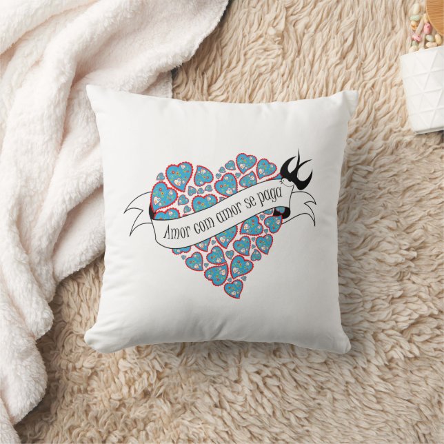 Coussin Payer l'amour avec l'amour illustré proverbe portu (Couverture)