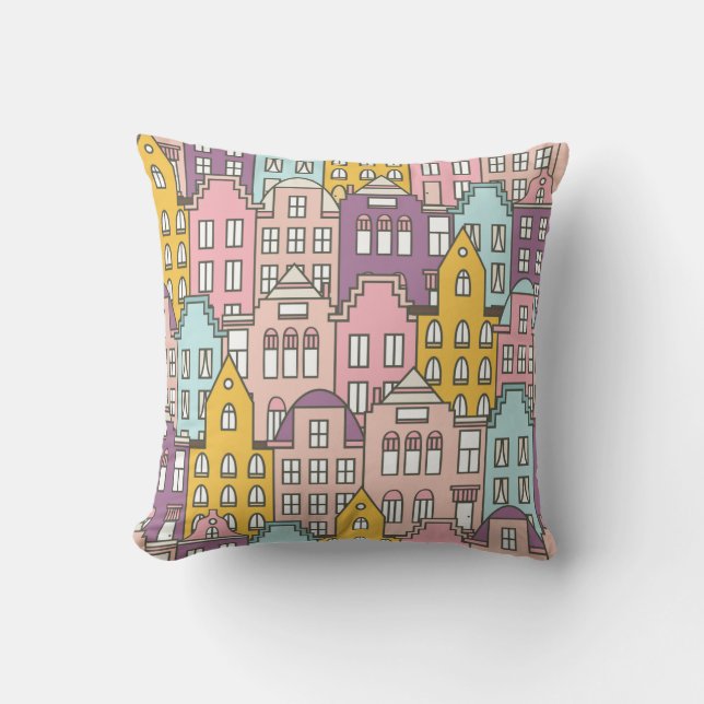Coussin Pays-Bas maisons ensemble main dessiné sans coutur (Recto)
