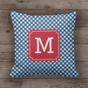 Coussin Pays Chic Bleu En vichy Nom Monogramme
