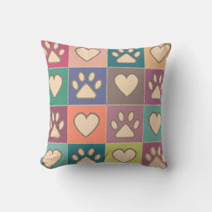 Coussin Pays Cottage Empreintes de pattes et Coeurs Motif