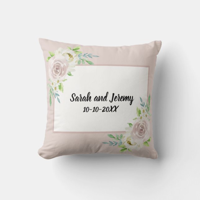 Coussin Pays Douce Rose Florale Aquarelle Rose Mariage (Recto)