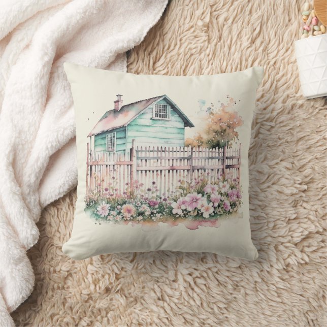 Coussin Pays Fleur Rustique Jardin Pastel Aquarelle (Couverture)