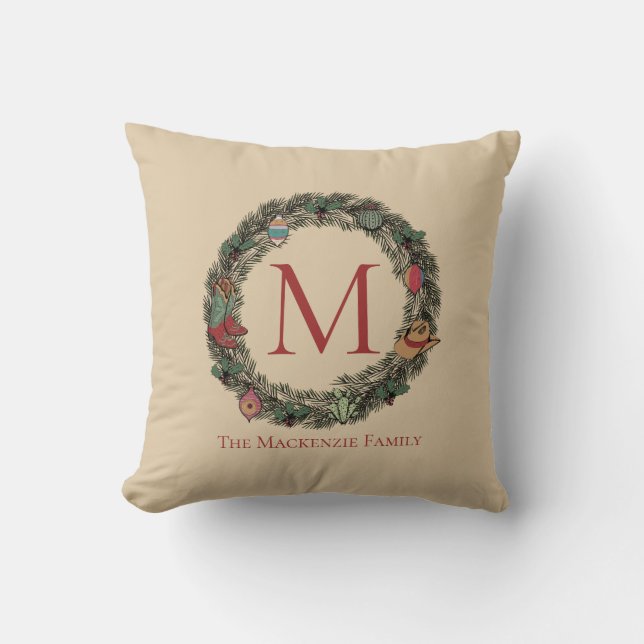 Coussin Pays Gold Noël Cowboy Wreath (Recto)