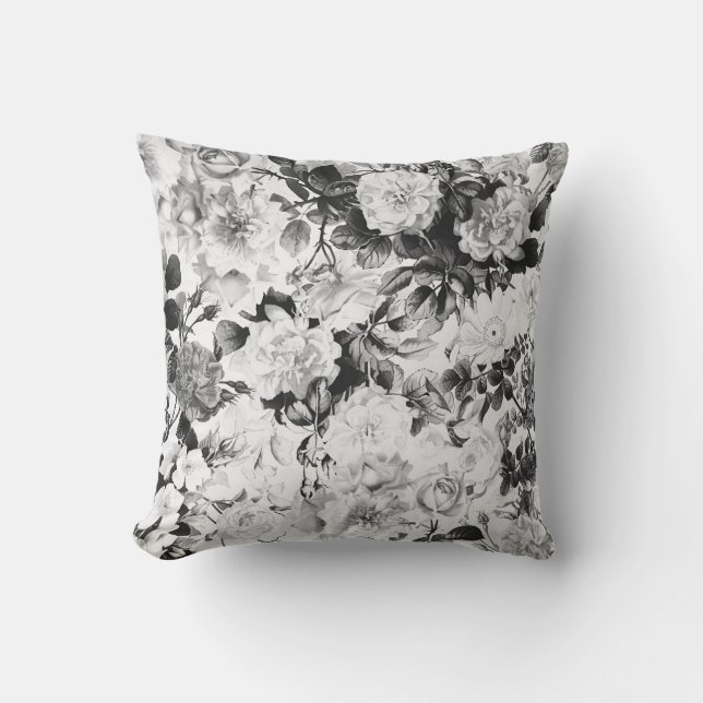 Coussin Pays moderne blanc noir d'aquarelle floral (Recto)