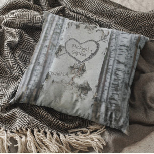 Coussin Pays Rustique Coeur Sculpté Arbre de bouleau