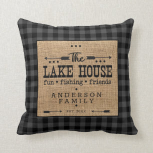 Coussin Pays Rustique Nom De Famille Plaid Lake House Thon
