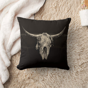 Coussin Pays Western Bull Skull Rustique Vintage Antique