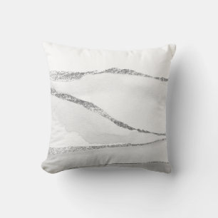 Coussin Paysage Abstrait minimal gris et blanc argenté