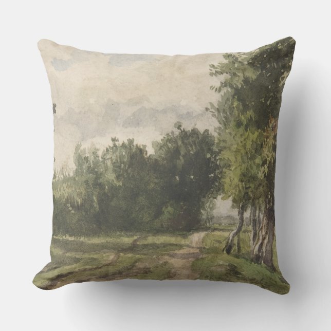 Coussin Paysage aquarelle du chemin - Troyon constant (Recto)