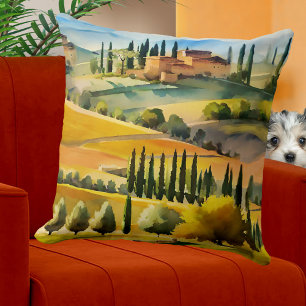 Coussin Paysage aquarelle toscan italien