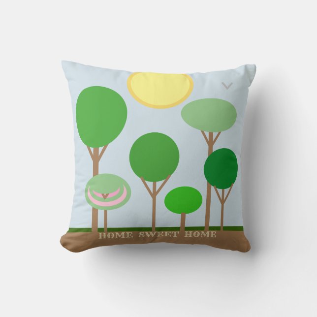Coussin Paysage arborescent abstrait moderne sur fond bleu (Recto)