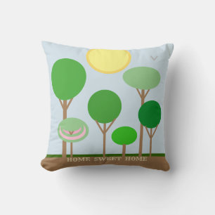 Coussin Paysage Arbre Abstrait Moderne sur Fond Bleu Clair