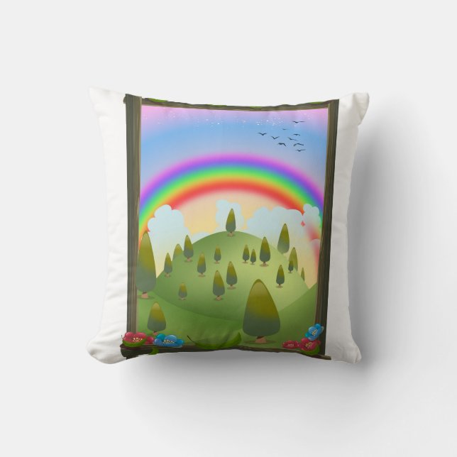 Coussin Paysage arc-en-ciel heureux (Recto)