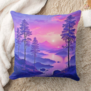 Coussin Paysage artistique au coucher du soleil violet