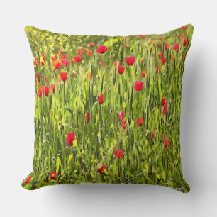 Coussin Paysage artistique du pavot à prés