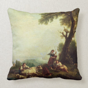 Coussin Paysage avec des paysans observant un troupeau de