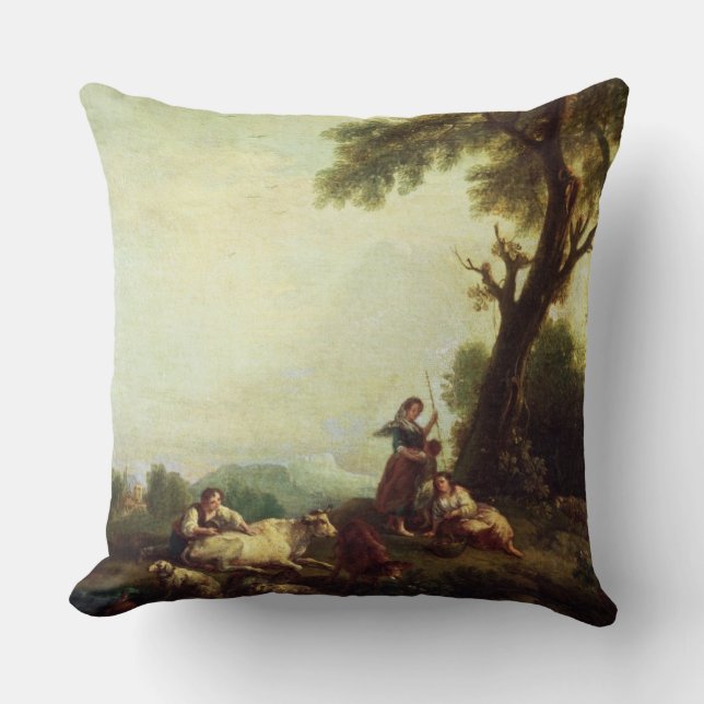 Coussin Paysage avec des paysans observant un troupeau de (Recto)
