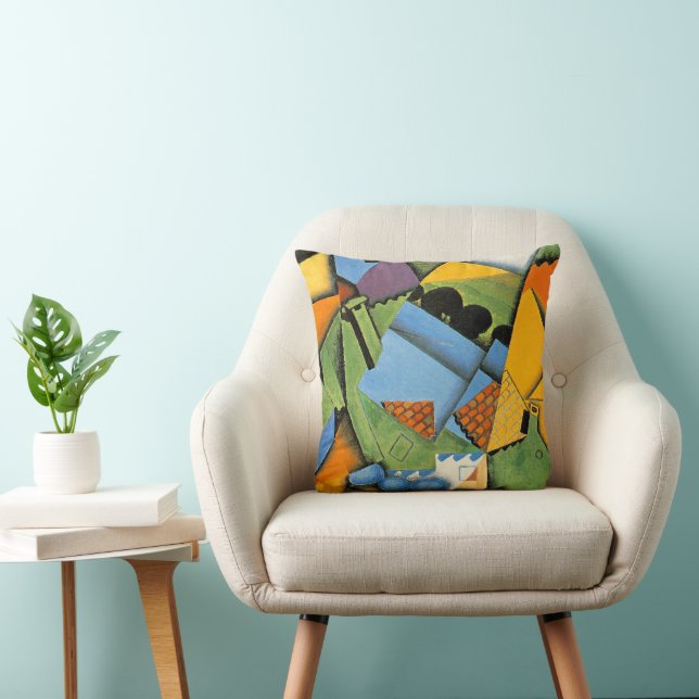 Coussin Paysage avec maisons à Céret (Chaise)