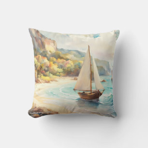 Coussin Paysage avec mer et voiliers
