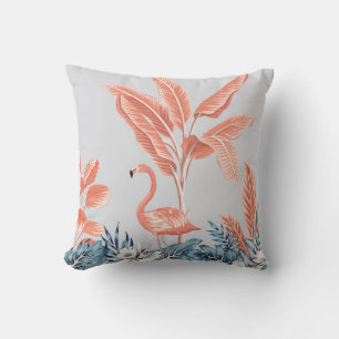 Coussin Paysage botanique vintage tropical, palmier rose