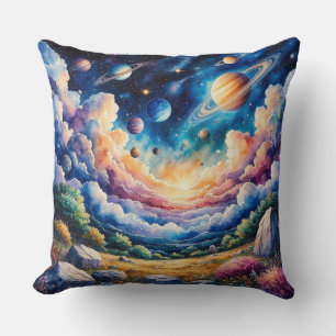 Coussin Paysage Cosmique Vibrant avec Planètes