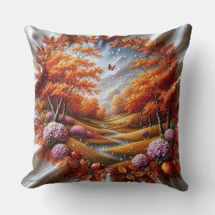 Coussin Paysage d'automne orné d'hortensias