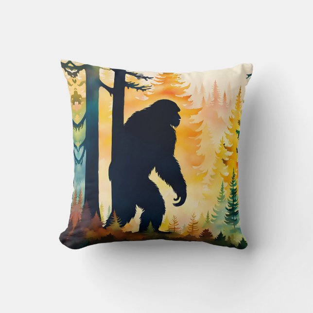 Coussin Paysage d'automne Sasquatch au coucher du soleil (Recto)