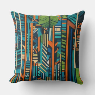 Coussin Paysage de bandes abstraites géométriques forêt ar
