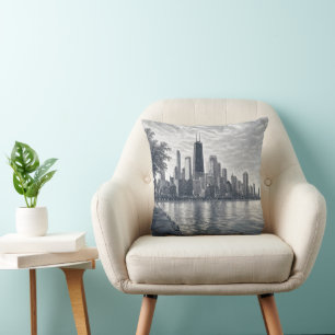 Coussin Paysage de Chicago dans l'art pointilliste
