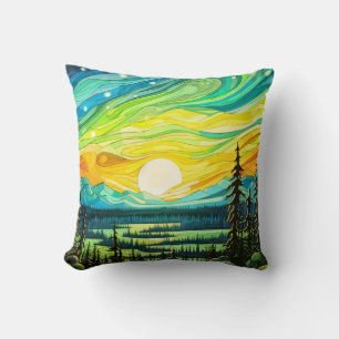 Coussin Paysage de coucher de soleil abstrait coloré